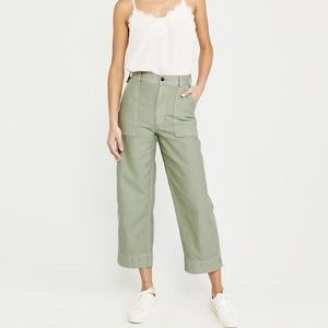High Rise Wide-Leg Cropped Military Pants - 26